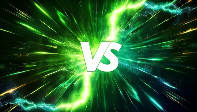 green energy versus battle background with glowing vs and electric lightning effects