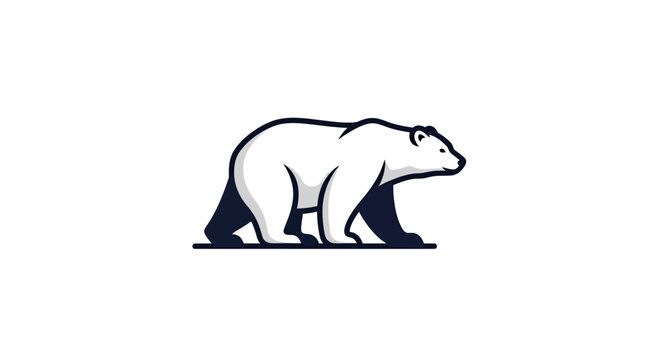 Minimalist blue polar bear silhouette walking logo design.