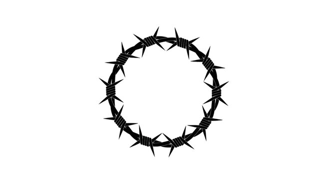 Vector illustration of barbed wire circle frame on a transparent background