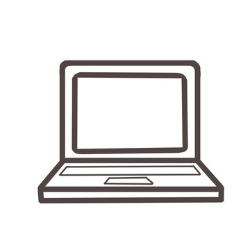 Hand drawn laptop computer doodle line icon