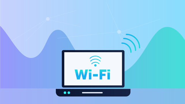Wireless WiFi Connection on Laptop Screen with Internet Signal Modern Network Technology Flat Vector Illustration