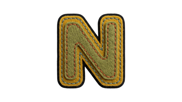 Felt Letter N Embossed and Stitched Fabric Alphabet Character for Creative Design and Education