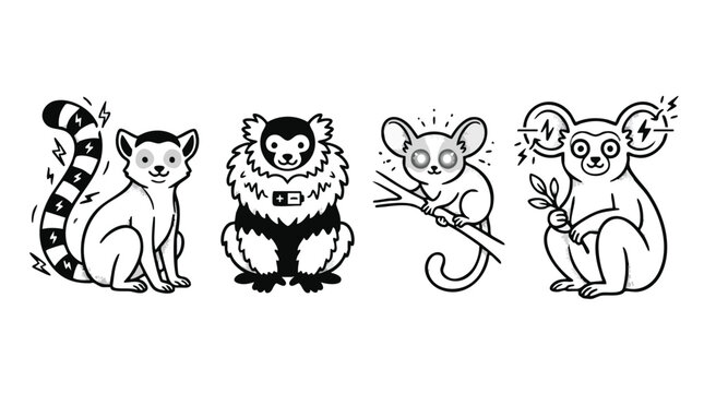 Hand Drawn Electric Lemur Vector Icon Set