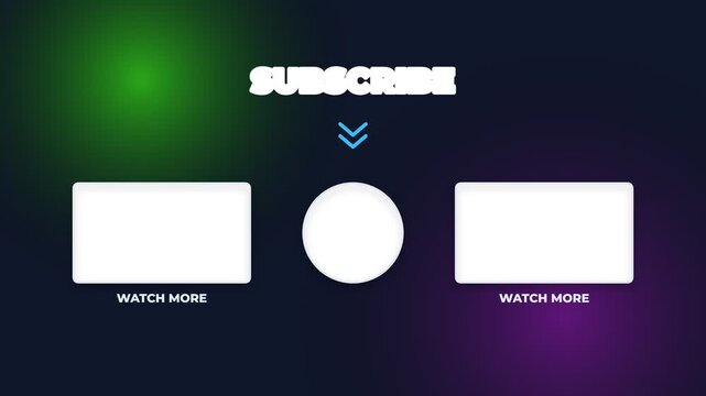 Youtube end screen template with subscribe button and video placeholders