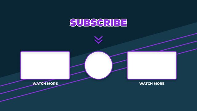 Youtube end screen template with subscribe button and video placeholders