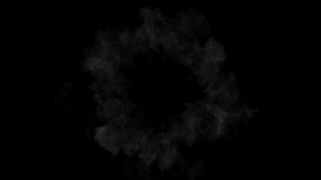 High pressured smoke rising top view with intense dark wisps and plumes expanding on a black background.