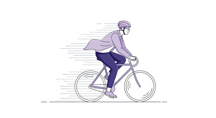 Fototapeta premium Person in helmet cycling fast with motion lines and purple attire