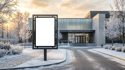 Naklejka premium Blank Billboard Mockup in Front of Modern Office Building in Winter