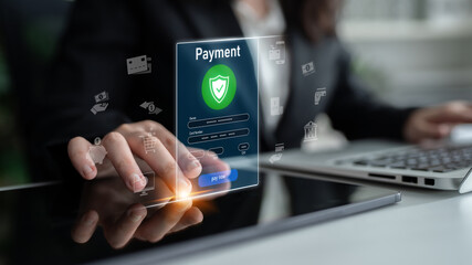 Fototapeta premium Secure online payments ensure smooth e-commerce with safe transactions, digital payment systems, and financial data protection. Latch