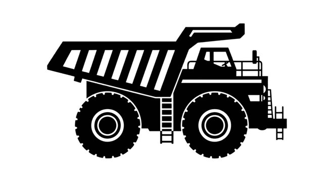 Vector illustration of black silhouette of a heavy mining dump truck on a transparent background