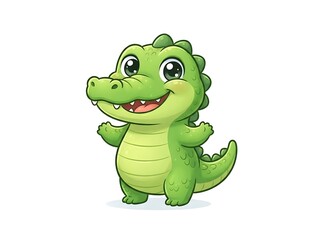 Fototapeta premium Adorable Cartoon Crocodile Character Illustration Featuring a Cheerful Green Reptile Smiling for Kids Friendly Design