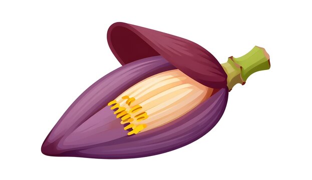 Premium vector illustration of a single banana flower with elegant purple bracts and delicate florets. Isolated on a transparent background, perfect for botanical, tropical, packaging, branding,