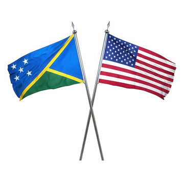 Crossed flags of Solomon Islands and United States isolated on transparent background
