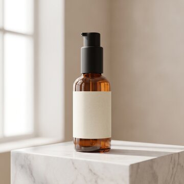Luxury amber cosmetic bottle with blank label