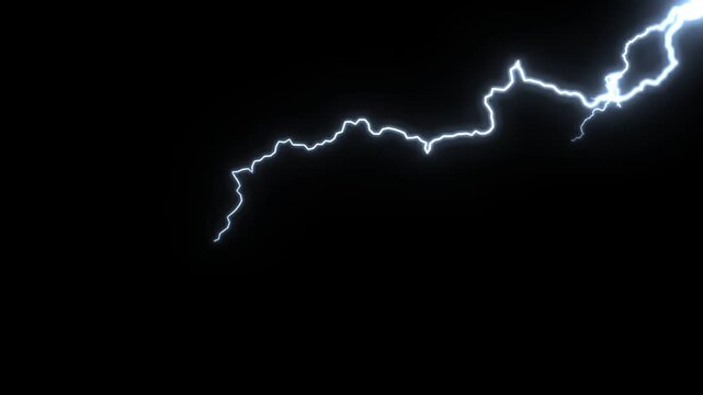 A single intense bolt of lightning descending from above, illuminating dark night with intricate branching paths