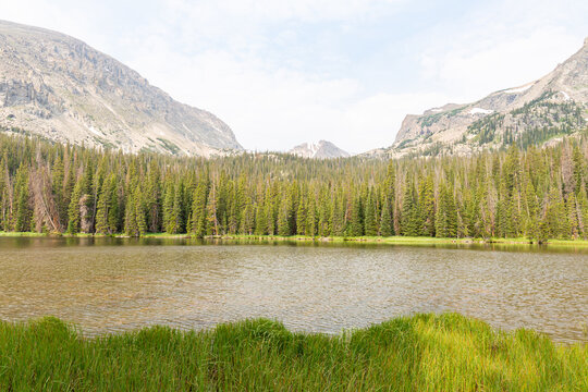 Mountain Peaks Above Ouzel Lake in Rocky Mountain National Park