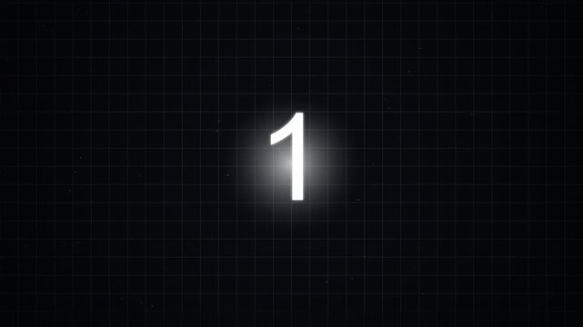 Glowing white countdown timer numbers five to one on black background