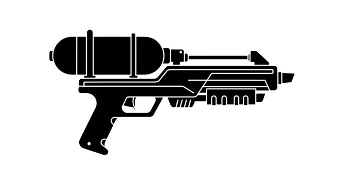 Vector illustration of black silhouette of a water gun toy on a transparent background