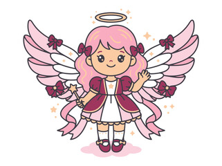 Fototapeta premium Angel Adorable Cartoon Character with Wide Wings and a Halo for Kid Designs