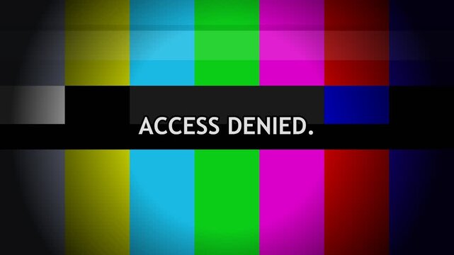 Access denied text overlay on colorful television broadcast test pattern