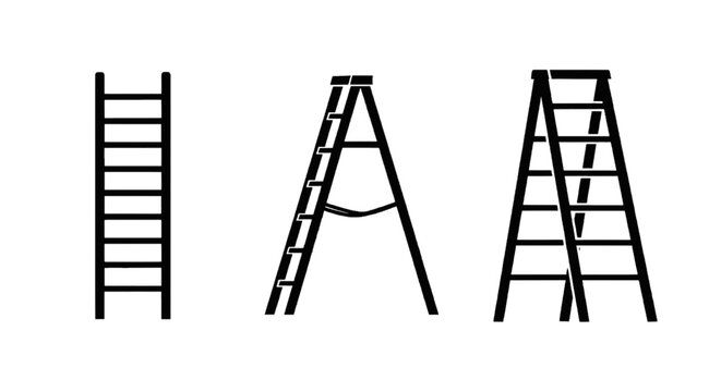 Vector illustration of set of three different types of ladders on a transparent background