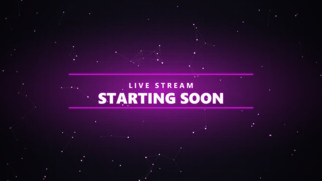 Live stream starting soon neon purple digital background animation