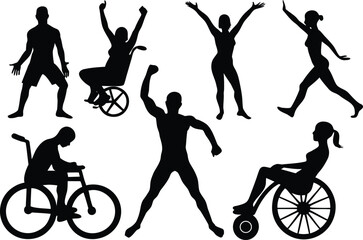 Obraz premium Silhouettes of people with disabilities and active standing Vector