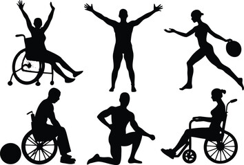 Obraz premium Black silhouettes of people with disabilities and athletics Vector