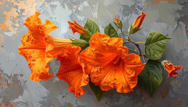 Orange trumpet flowers artistic composition