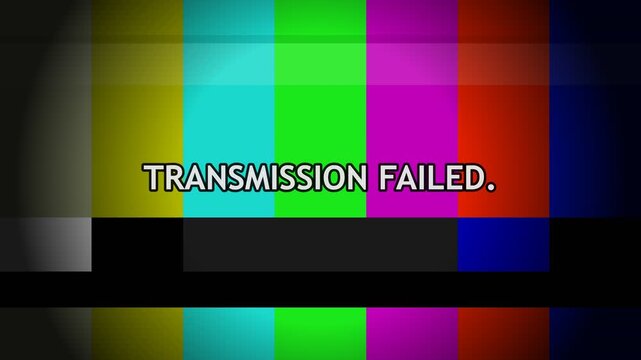 Transmission failed text on colorful television test pattern background