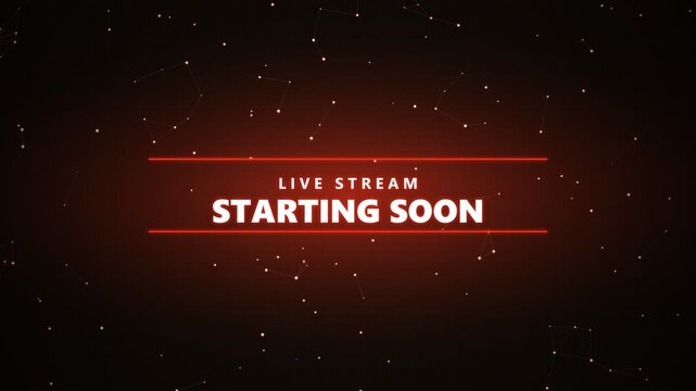 Live stream starting soon text animation with red glowing digital grid
