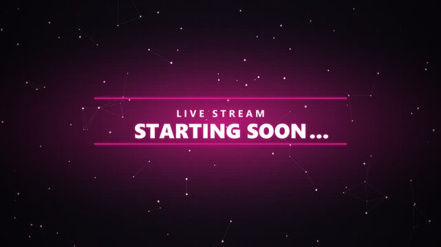 Live stream starting soon neon motion graphic with digital grid background