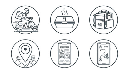 Fototapeta premium Food delivery service mobile app icons.