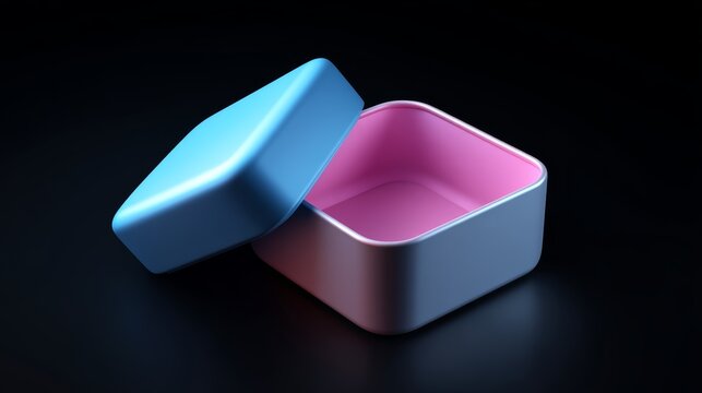3D Silver Gift Box with Blue and Pink Lid Rendered in High Fidelity