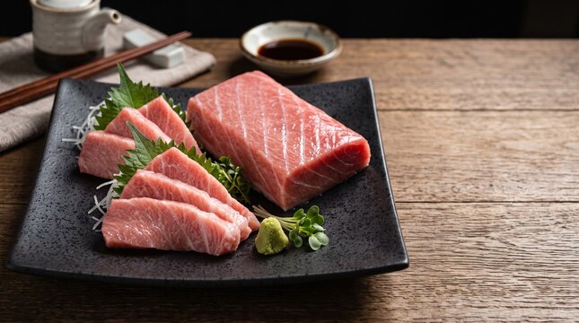極上の本マグロ大トロ刺身とサク 和食イメージの高級海鮮素材