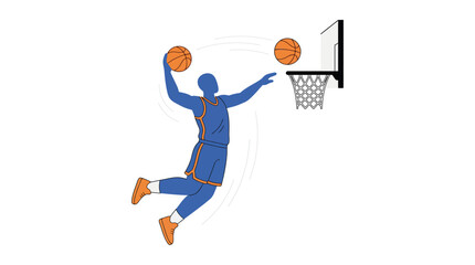 Professional Basketball Player Jumping for a Slam Dunk with Ball and Hoop Vector Illustration © Allegra