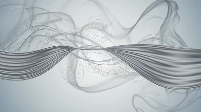 Abstract background featuring flowing silver ribbons and delicate swirling lines
