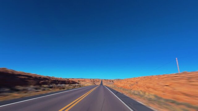 Page Arizona POV Drive on Highway 98 Through Desert Landscape