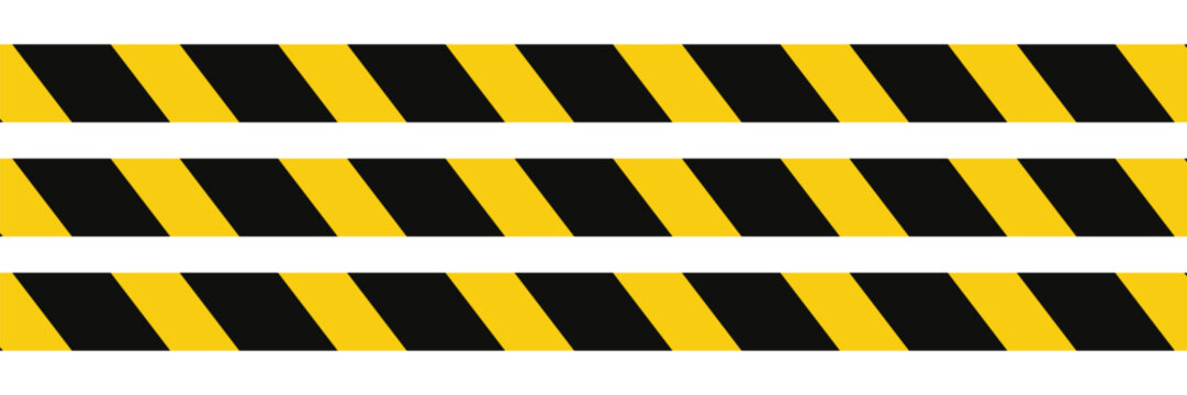 Yellow and black caution tape border isolated on a transparent background.