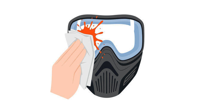 Hand cleaning paint from a paintball vector mask lens