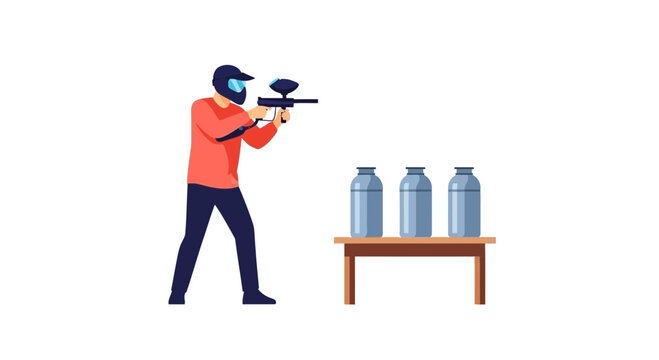 Paintball vector player aiming at targets for practice