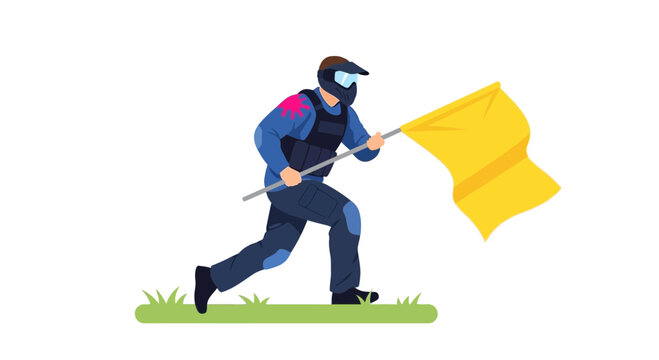 Paintball player running with yellow flag paintball vector