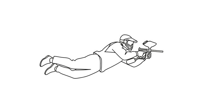 Paintball vector player diving while aiming a marker gun