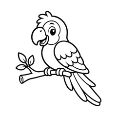Cute cartoon parrot illustration for coloring page for little children fun.