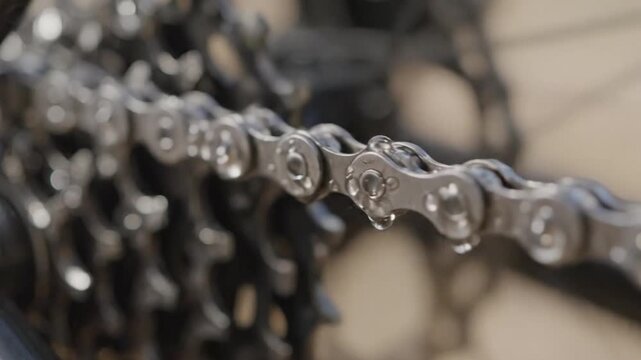 Macro Close Up of Road Bicycle Drivetrain and Chain Gears