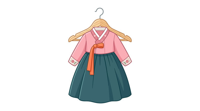 Elegant woman wearing traditional colorful Korean hanbok dress with decorative embroidery