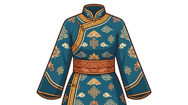 Flat Vector Illustration of Traditional Ethnic Cultural Attire with Detailed Patterns