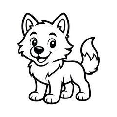 Cute wolf pup cartoon illustration standing for children coloring page.