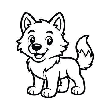 Cute wolf pup cartoon illustration standing for children coloring page.