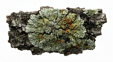 Obraz premium Highly Detailed Crustose Lichen on Tree Bark: Scientific Macro 3D Render Isolated on White